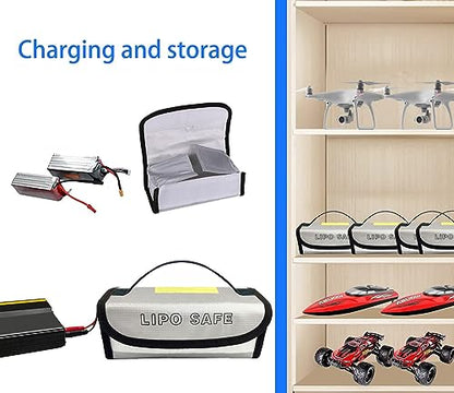 4PCS 185 * 75 * 60mm Lipo Battery Safe Bag Fireproof Charging Bag for RC Lipo Battery Pack Storage Charging Transport, Home Office Travel Lipo Safe Storage Pouch - size: 185x75x60mm (4 pcs)