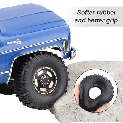 HobbyPark Brass 1.0 Beadlock Wheels & Tires for 1/18 TRX4M Upgrades Parts 1/18 SCX24 1/24 RC Crawler Replacement, Set of 4 (Type C) - style: Type C