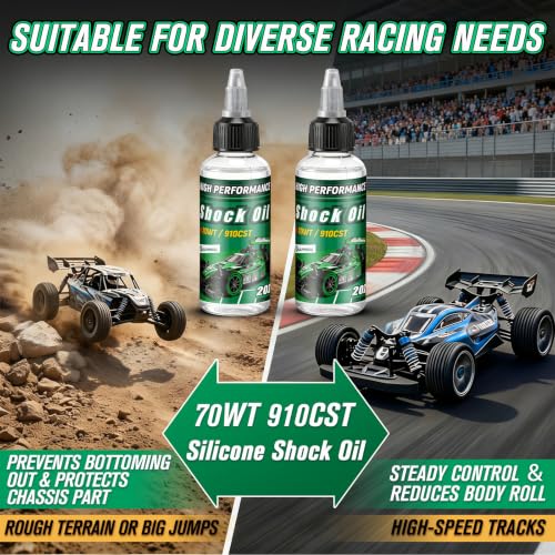2 Bottles Racing Silicone Shock Oil 70WT 910CST | RC Car Shock Oil for Lubricating R/C Radio Controlled Cars and All Types of Vehicles, RC Shock Oil, Does Not Evaporate