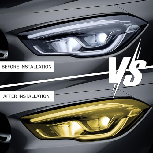 Car Lamp Film 12 X 48inch Cuttable and Stretchability, Non-Marking Self-Adhesive Decals Car Decor, Car Headlight Taillight Fog Lamp Packaging Protective Film, Yellow - color: Yellow