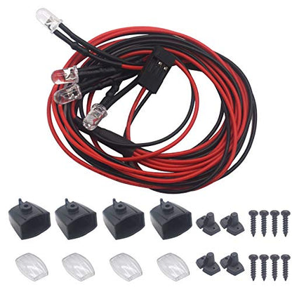 18Pcs 3-Pin JR Servo Extension Cable,1 JR Male to 2/3 Female JR Y Harness Servo Cable & 3.93" 5.9" 11.8" JR Extension Wire and 4 White LED Light for RC Cars Trucks Airplanes Servo Receiver Connection