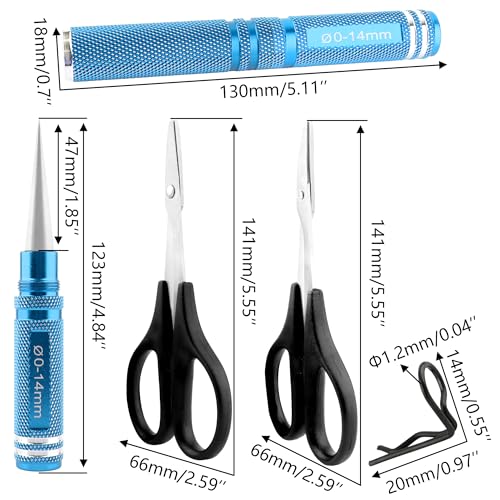 RC Body Reamer 0-14mm Hole Puncher with Sleeve & Curved & Straight Scissors & 8 Pieces Body Clips Set Cars Body Mounting for RC Vehicle Truck Plastic Body Shell Cover Hobby Repair Tools (Blue) - color: Blue