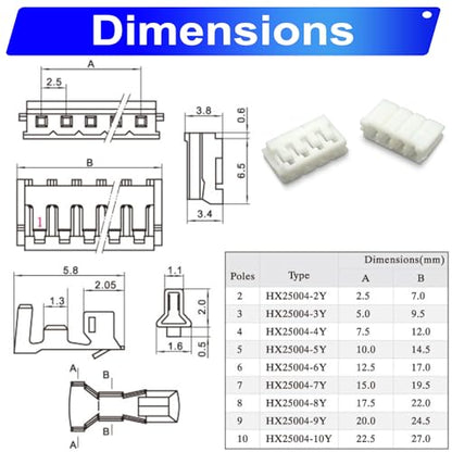 JST 2.54mm Connector with 22AWG Pre-Crimped Wire Kit, JST EH 2.54 2.54MM 2Pin 3Pin 4Pin 5Pin 6Pin 7Pin 8Pin 9Pin 10Pin Housing with 22AWG Wires for PCB Board & Electronics (JTS-2.5-EH) - size: 2.5MM-EH