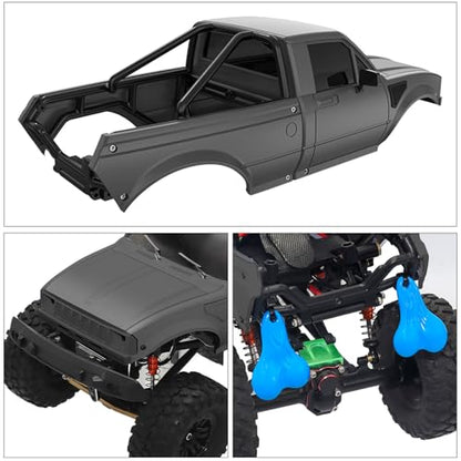 RC Pickup Body Shell with Bed Rack and Light kit & 2PCS Hanging Ball Nuts for 1/24 RC Crawler Axial SCX24 C10 Bronco Wrangler Base Camp 4Runner (Grey) - color: Grey
