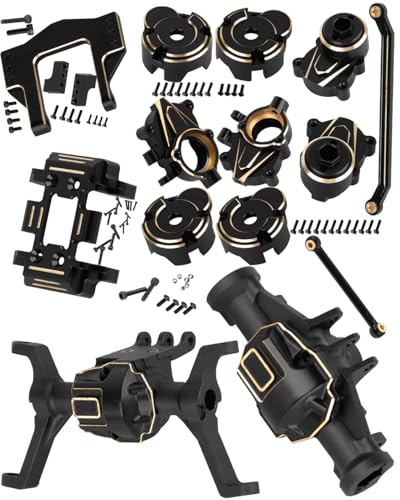 RC Upgrades Part for 1/18 Ascent-18,Aluminium Front & Rear Portal Axles,Brass Outer Portal Housing,Diff Cover,Skid Plate,Servo Mount,Steering Knuckle,Steering Link,Black - color: Black W/Black