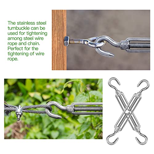 6PCS M6 Hook & Hook Turnbuckle 304 Stainless Steel Turnbuckle Wire Rope Tension Heavy Duty Turnbuckles for Cable Railing Wire Rope Hardware Kit (M6, Hook & Hook) - style: Hook & Hook-M-6