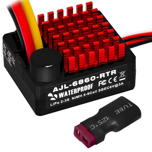GOUPRC 60A Brushed ESC Electronic Speed Controller Waterproof for 1/10 RC Car RCBoat for use with 540/550 Motors (Black) - style: Black