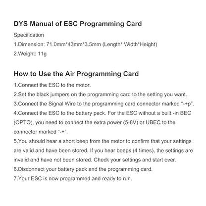 ESC Programming Card for DYS Series ESC - color: Esc Programming Card