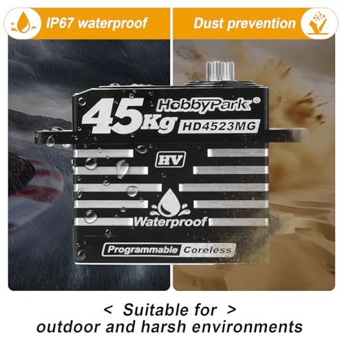 HobbyPark Waterproof RC Servo High Torque Coreless Motor Metal Gear Digital Servo Aluminum Case Parts for 1/8 1/10 RC Crawler SCX10 TRX4 RC Truck RC Car Buggy Basher Control Angle 180° (45kg Torque)