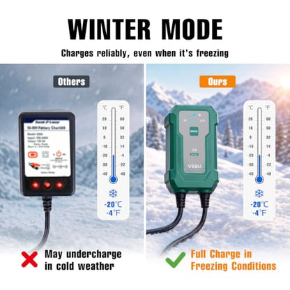 Smart 2A 6V/12V Battery Charger Maintainer - Auto Desulfator & Winter Mode for Deeply Discharged Lead-Acid & LiFePO4 Batteries - Perfect for Motorcycle, Car, Boat, RV, ATV - size: 2A