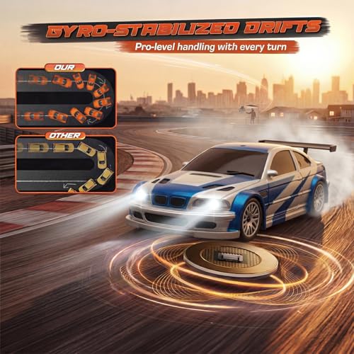 [2026 Upgrade 1/43 Mini RC Drift Car with Gyroscope, 4WD RTR | Gyro Mini Drift RC Car, 1/43 RC Drift Car Toys for Kids Ages 8-14, Birthday Gifts for Boys Girls, 2 Tire Sets, 8 Cones - color: Blue