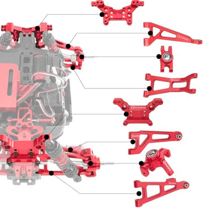 Aluminum Upgrade Kit, Front Rear Suspension Arms, Steering Knuckles & Hubs, R168Z Bearings for 1/16 MJX Hyper GO H16BM H16GT H16DR 16208 16209 16210 RC Truck Car Accessories Parts (Rde) - color: Rde