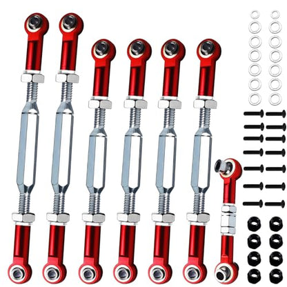 Stainless Steel Turnbuckles Fit for 1/10 Slash Rustler Stampede Hoss,Red | 74-112 mm Adjustable Camber Links with Rod Ends & Spacers Compatible with 1/10 Traxxas Slash 4X4,Rustler 2WD,Hoss 4X4,Bandit - color: Stainless Steel & Red