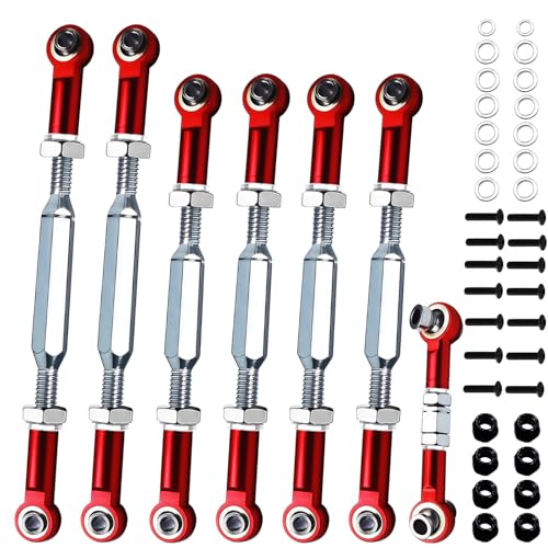 Stainless Steel Turnbuckles Fit for 1/10 Slash Rustler Stampede Hoss,Red | 74-112 mm Adjustable Camber Links with Rod Ends & Spacers Compatible with 1/10 Traxxas Slash 4X4,Rustler 2WD,Hoss 4X4,Bandit - color: Stainless Steel & Red