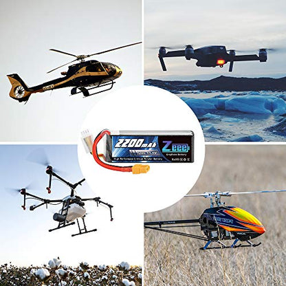 Zeee 3S 120C 2200mAh 11.1V Lipo Battery with XT60 Plug RC Graphene Lipo for FPV Drone Quadcopter Helicopter Airplane RC Boat RC Car RC Models(2 Pack)