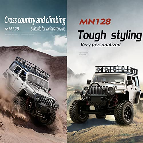 1/12 RC Rock Crawler MN-128, 4x4 4WD RC Jeep Truck, 2.4GHz Remote Control Off Road Car with LED Lights for Adults, Hobby Grade RTF Toy Vehicle Gifts（Black） - color: Black