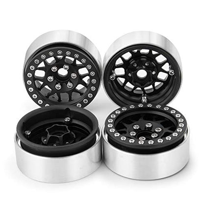 RCLIONS Aluminum Metal 1.9" Beadlock Wheels Rims for 1/10th Rock Crawler Car Axial SCX10 D90 TRX4 -Pack of 4pcs/1 Set (Matte Black) - color: Matte Black