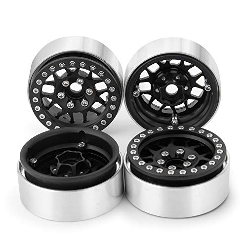 RCLIONS Aluminum Metal 1.9" Beadlock Wheels Rims for 1/10th Rock Crawler Car Axial SCX10 D90 TRX4 -Pack of 4pcs/1 Set (Matte Black) - color: Matte Black