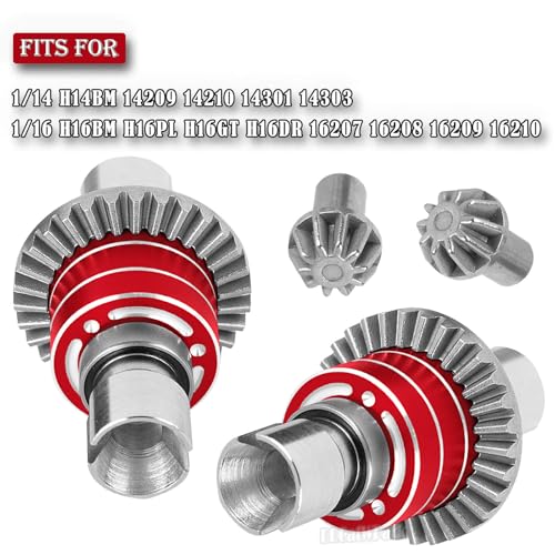 RC Front Rear Differential & Input Gear Upgrades Part for 1/14 H14BM 14209 14210 14301 14303 1/16 H16BM H16PL H16GT H16DR 16207 16208 16209 16210,BRCatWPark Steel Front & Rear Diff Set,Red - color: Red - (Front Rear Differential & Input Gear)