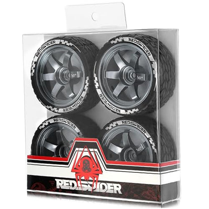 REDSPIDER•1/10 On Road Tires and Aluminum Wheels（4PCS） 12mm Hex RC Rally Racing Tyres OD 2.56" for Tamiya TT01 TT02 XV01 TA06 A959 PTG2 HPI KYOSHO PTG2 (Titanium) - color: Titanium