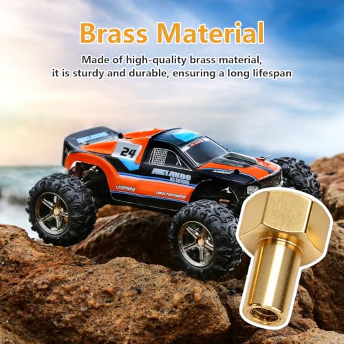 8Pcs Brass Wear Wheel Locks, 8mm 1/24 Hex Nuts Brass, Gold Brasses Wear RC Wheel Lock Nut, 5mm Hex Diameter RC Tire Lock Nut Replacement for SCX24 Remote Control Cars