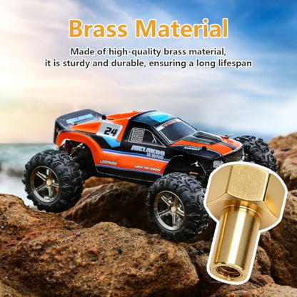8Pcs Brass Wear Wheel Locks, 8mm 1/24 Hex Nuts Brass, Gold Brasses Wear RC Wheel Lock Nut, 5mm Hex Diameter RC Tire Lock Nut Replacement for SCX24 Remote Control Cars