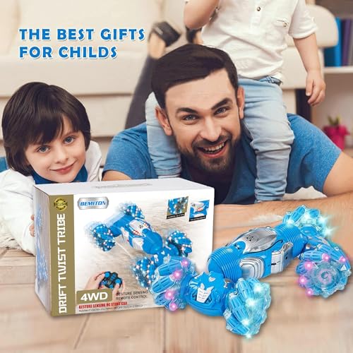 Boys Aged 6-12 Birthday Gift Ideas- Gesture Sensing RC Stunt Car Toy for Kids, Hand-Controlled 2.4Ghz Remote Control Twist Cars, 4WD All-Terrain Off-Road Vehicle - color: Watch Control and Remote Control