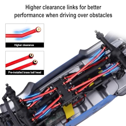 Hobbypark Aluminum High Clearance Links Set Upgrades for Axial SCX24 Gladiator AXI00005 Upgrades 1/24 RC Crawler Car (Red) - color: Red
