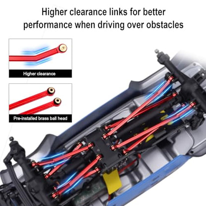 Hobbypark Aluminum High Clearance Links Set Upgrades for Axial SCX24 Gladiator AXI00005 Upgrades 1/24 RC Crawler Car (Red) - color: Red