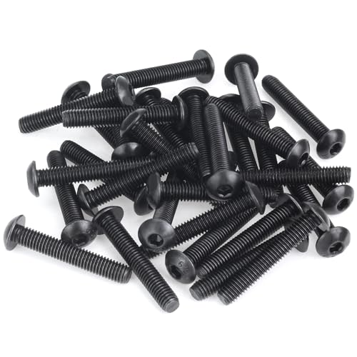 55 Pieces M5 x 30mm Button Head Socket Cap Screws, Thread Pitch 0.8mm, Sutemribor M5 Black Screws, 10.9 Grade Alloy Steel, Black Oxide Finish, Fully Threaded - size: M5 x 30mm, style: Button Head