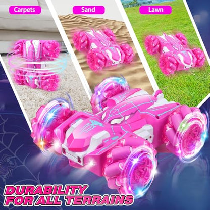 Dolanus Girls Toys Spider Remote Control Car, Age 3+, Kids Gift, Pink | RGB Wheel Lights, Dual Sided Stunts, 360° Spins, Sideways Drifts, USB Charging, 2.4GHz Control, for 3 4 5 6 7 8 12 Year Old