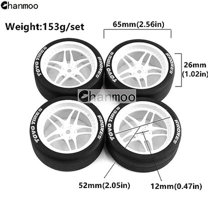 1/10 RC Drift Tires and Plastic Wheels Rims Rally Racing Tyres 12mm Hex for 1:10 Scale On Road Touring Street Car Tamiya Traxxas HPI KYOSHO XV02 XV01 TT01 TT02 PTG2 A959 4PCS (C Black) - color: C Black