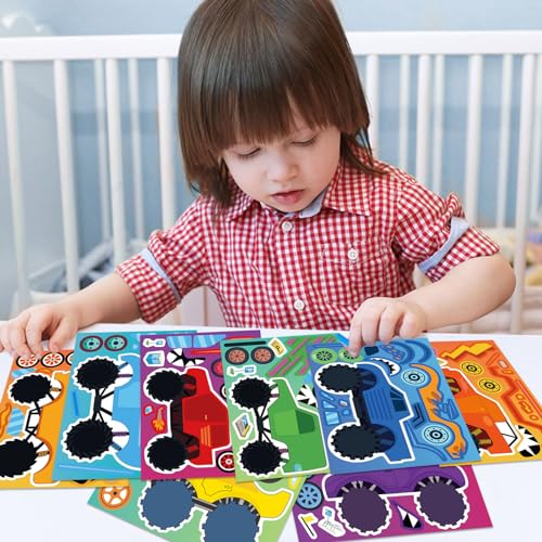 Monster Truck Stickers for Kids, Make Your Own Car Sticker, Car Party Favor | 24 Sheets Classroom Teacher Reward Activities Birthday Gift for Girls Boys, Crafts Goodie Bags Stuffers - style: Monster Truck