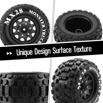 GLOBACT MX28 2.8" Tires 1/10 Scale RC Truck Tires and Wheels with 12mm 14mm Replaceable Hex for ARRMA Big Rock Granite VORTEKS 3S TRAXXAS Stampede Rustler (4PCS)