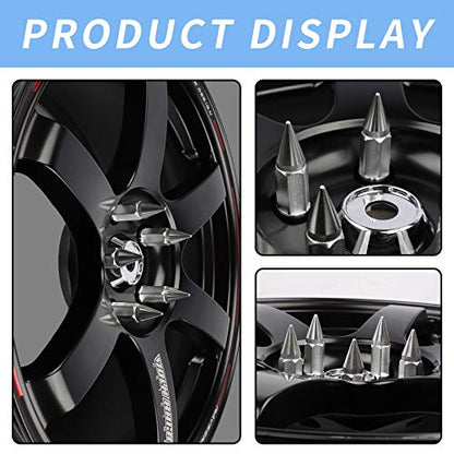 20Pcs Anti Theft Spikes Extended Tuner Wheel/Rims Lug Nuts with Wheel Locks M12X1.5+Socket (Silver) - color: Silver
