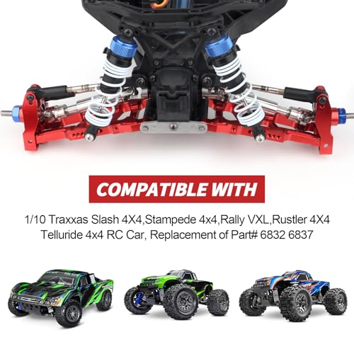 Hobbypark Aluminum Caster Blocks (c-hubs) & Steering Blocks for 1/10 Traxxas Slash 4x4,Upgrade Replacement of 6832 6837 Hop Ups (Red)