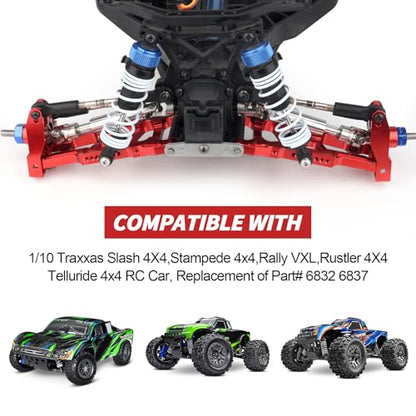 Hobbypark Aluminum Caster Blocks (c-hubs) & Steering Blocks for 1/10 Traxxas Slash 4x4,Upgrade Replacement of 6832 6837 Hop Ups (Red)