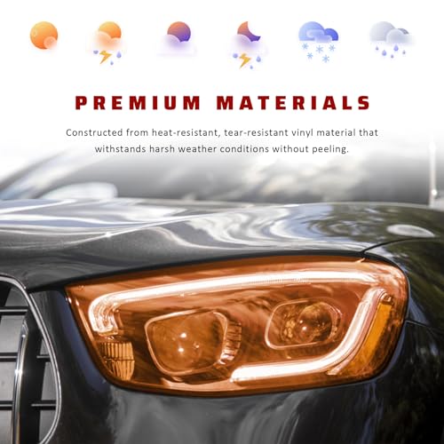 Car Light Tint Film, 12" × 48" Waterproof Headlight Vinyl Wrap Film Includes Squeegee & Cutter, Self-Adhesive Air-Release Wrap for Fog Lights, Taillights, and Headlights (Orange) - color: Orange