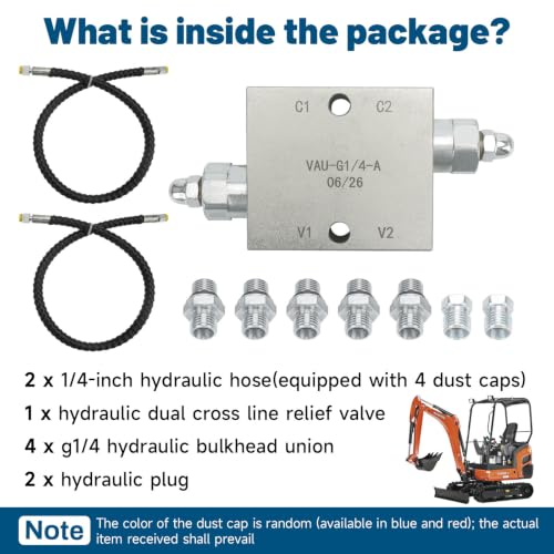 Mini Excavator Cushion Valve Kit | Compatible with Mini Excavator or Machine with 1/4" Hydraulic Hoses and M14 x 1.5 Threaded Ends - color: Silver 2