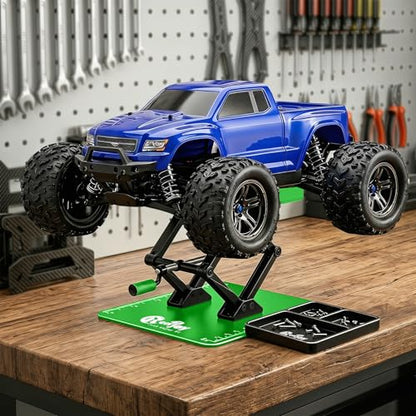 RC Stand Lift Lower with 3-Slot Screw Tray for 1/8 1/10 1/12 Scale, Green | Aluminum RC Car Work Stand Repair Tool Set for RC Cars Crawler Truck Traxxas TRX4 Axial SCX10 Upgrade - color: Green, With 3-slot Screw Tray