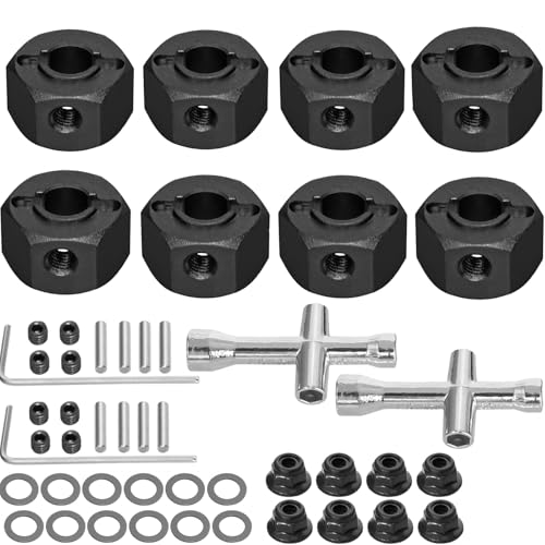 2 Sets Aluminum 12mm Hex Wheel Hubs Hex Adapter & Flanged Lock Nuts for Traxxas Mini Maxx Monster Truck 107154-1 Mini XRT 108076-1 RC Car(Black) - color: Black