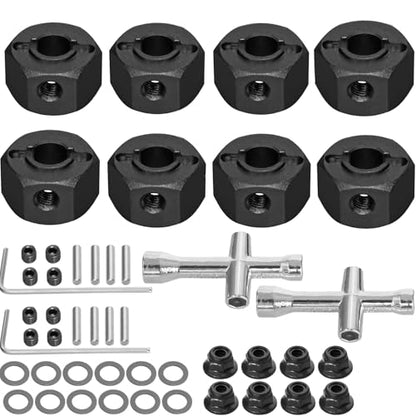 2 Sets Aluminum 12mm Hex Wheel Hubs Hex Adapter & Flanged Lock Nuts for Traxxas Mini Maxx Monster Truck 107154-1 Mini XRT 108076-1 RC Car(Black) - color: Black
