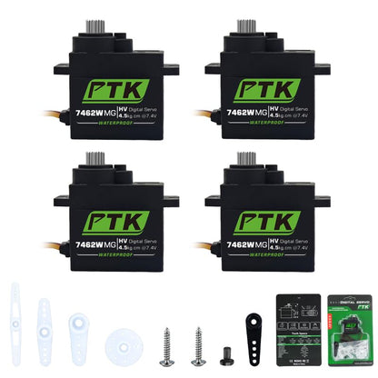 PTK 7462W MG 13g Waterproof Micro Digital Servo Metal Gear Core Motor 4.5kg Torque for SCX24 AX24 1/24 Crawler Cars Robots Fixed Wings Upgrade Parts 180 Degrees (4pcs) - style: PTK 7462W-4pcs