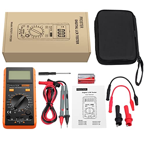 Proster LCR Meter Multimeter Capacitance Inductance Resistance Tester | 200pF-2000μF Capacitance, 200μH-20H Inductance, 200Ω-100kΩ Resistance. Rotatable LCD Data Hold Auto Power Off Zero Adj - color: Yellow
