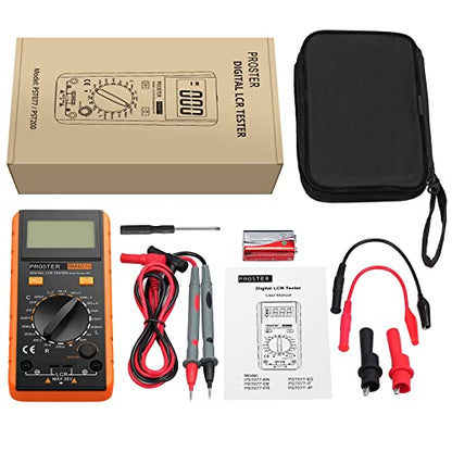 Proster LCR Meter Multimeter Capacitance Inductance Resistance Tester | 200pF-2000μF Capacitance, 200μH-20H Inductance, 200Ω-100kΩ Resistance. Rotatable LCD Data Hold Auto Power Off Zero Adj - color: Yellow