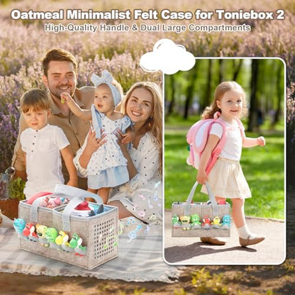PISOSN Carrying Case for Toniebox Starter Set and Tonies Figurines, Travel Felt Cloth Musical Toy Folding Bag for Toniebox 2 & Accessories (Oatmeal) - color: Oatmeal