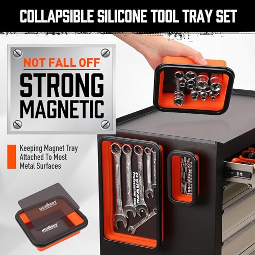 HORUSDY 3-Piece Magnetic Parts Tray Set, Tool Trays for Storage Organizer Screw, Bolts, Washers, Nuts and Small Tools. Tool Gifts for Men, Orange and Black - style: 3-Piece Magnetic Tray - Collapsible Red
