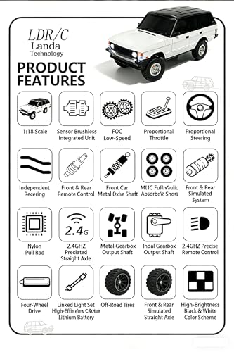 LD18401Pro 1:18 4WD RC Crawler, Sensorless Brushless Motor RC Off-Road Truck with Metal Axles & Hydraulic Shocks, 2.4G Full-Proportional Control RC Car for Hobbyists