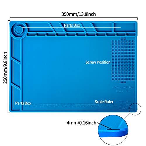 Kaisi S140 Magnetic Insulation Silicone Soldering Mat Magnetic Repair Mat | Heat Resistant Work Mat 932°F for Repair Electronics, Phone, Soldering Iron, Gun, BGA, Workbench, Size: 13.8 x 9.8 inch