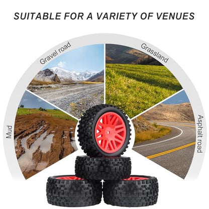 Hobbypark 12mm Hex RC 1/10 Buggy Wheels and Tires Set Height 3.46''(88mm) for Redcat Shockwave Tornado S30 EPX/PRO ExceedRC EP SunFire HSP Off Road Car